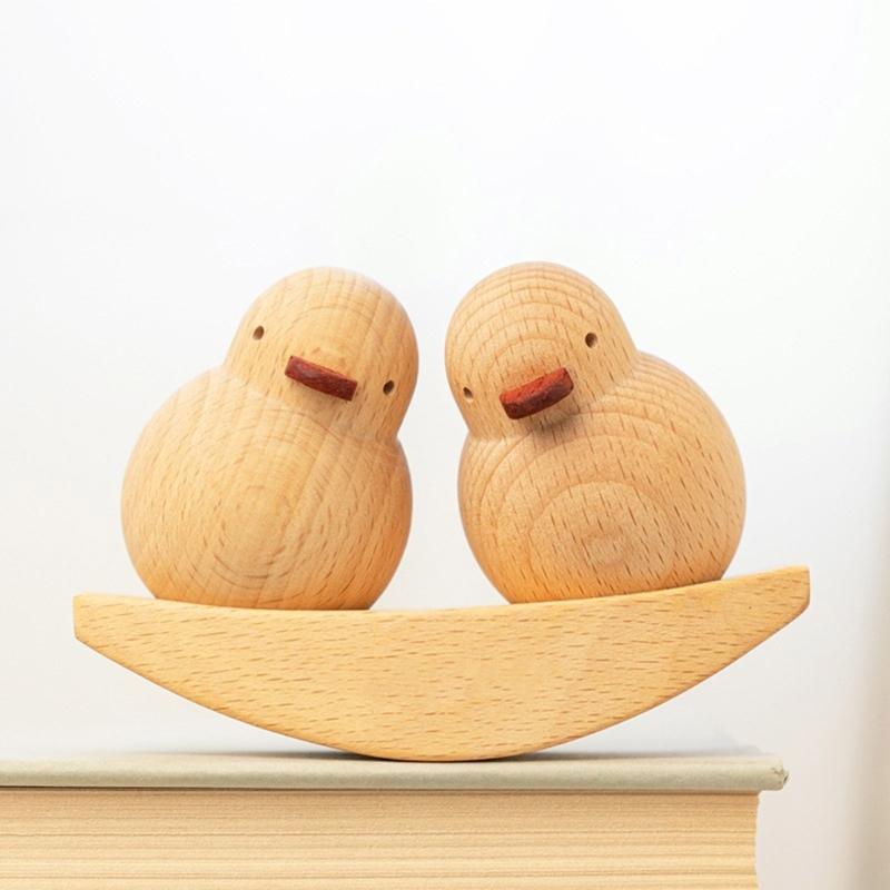 Funny Duck Gift Mini Duck Desktops Decorations 2Pcs Wood Ornament Set Couple Small Statue Decorations