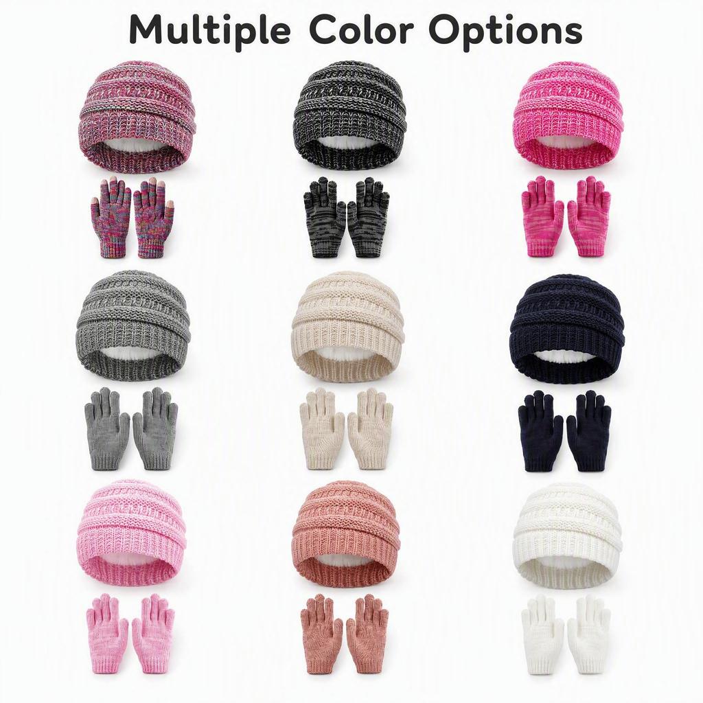 Kinderen Winter Warm Gebreide Set Pompon Muts Sjaal Handschoenen 3-Delige Set Of Enkele Muts Winddicht Oorbescherming Voor Jongens Meisjes Koud Weer Buiten