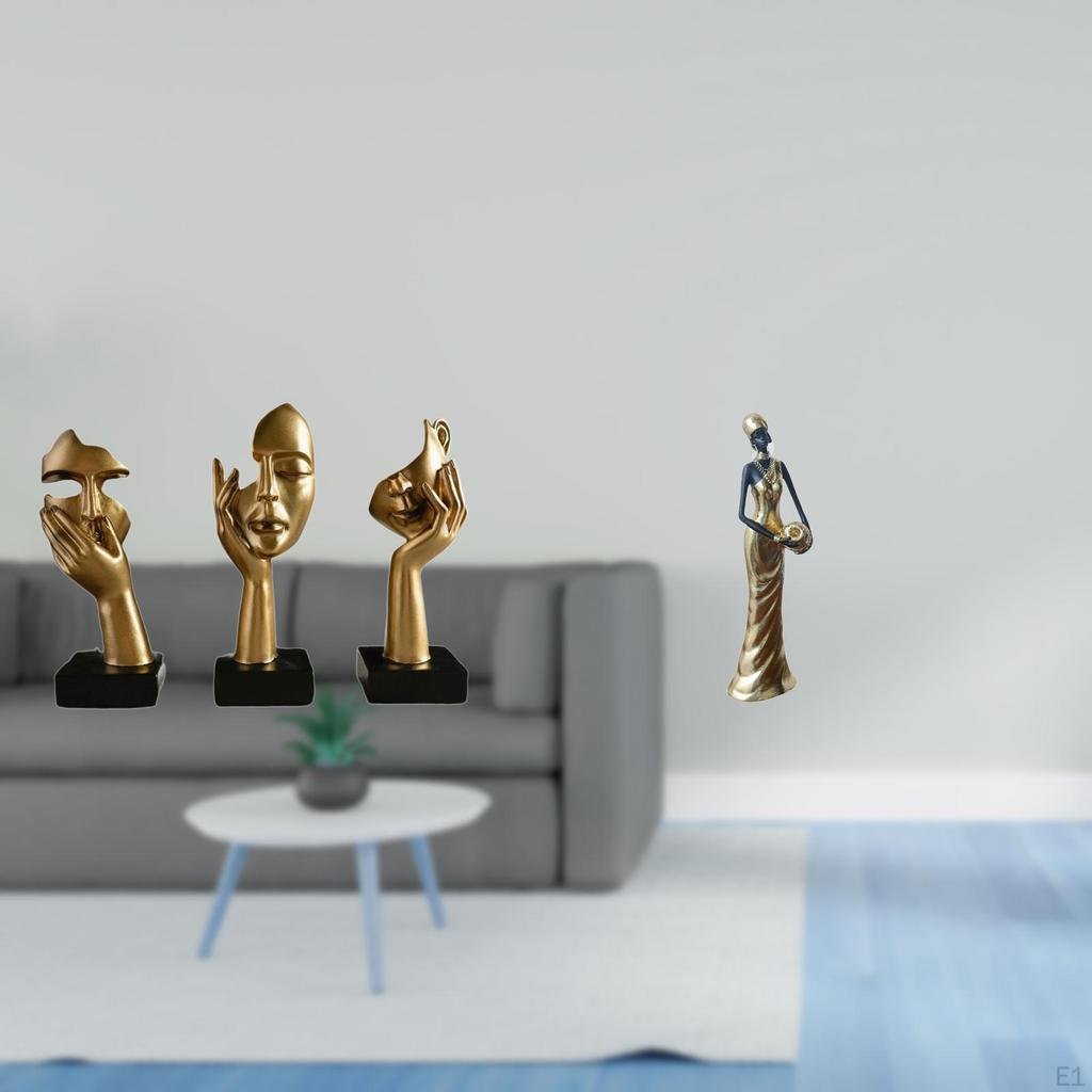 Resin Thinker Statues Abstract Art Sculptures African Tribal Lady Figurine Lightweight Decorative