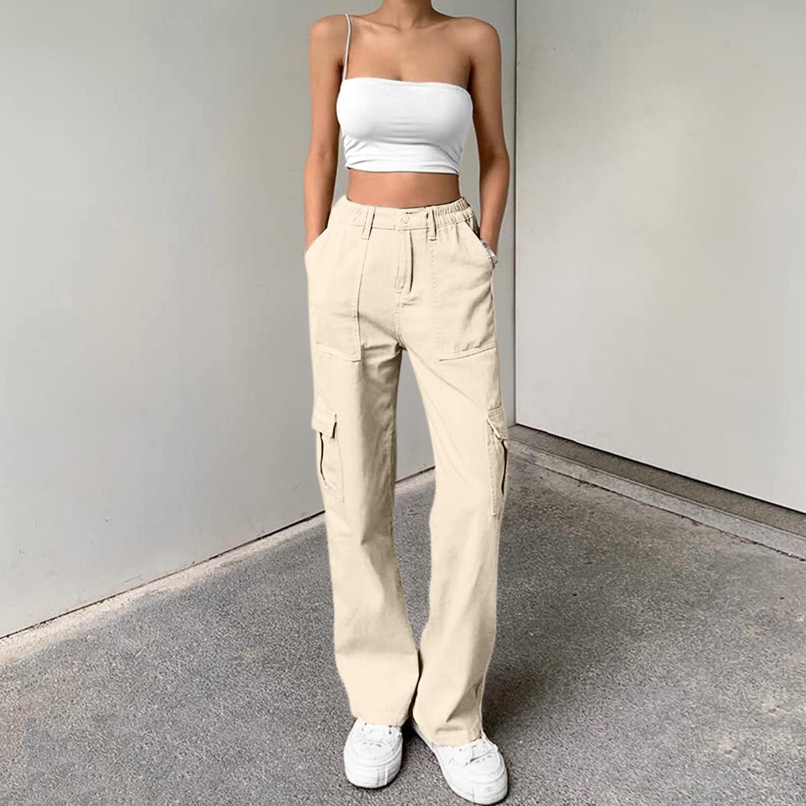 

Ladies Color High Waisted Work Pants, Casual Elastic Waisted Pocket Pants XXL жёлтый