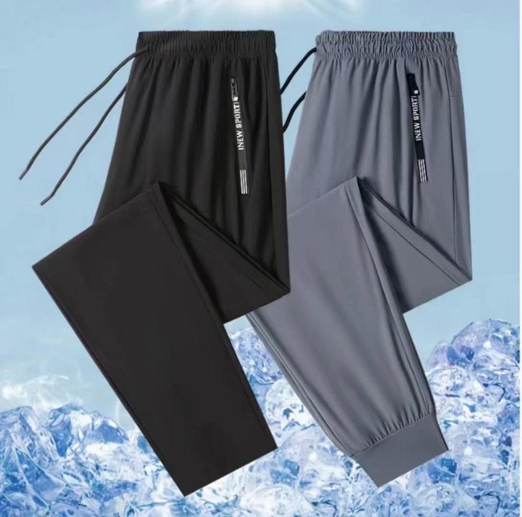 Plus Size Men's Summer Quick-Dry Ice Silk Pants: Lightweight, Loose, High Elastic, Finely Woven, Nylon Sports Pants (#067).