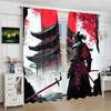 2 perdele cu imprimeu Samurai - Poliester - potrivite pentru dormitor, living, birou, spațiu privat + legare magnetică