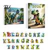 Einzigartiges Dinosaurier-Geschenk für Jungen Mädchen 26 Buchstaben Cartoon Adventskalender, 2D Acryl Dino Figuren Kalender Weihnachtsdekorationen, 24 Tage Countdown