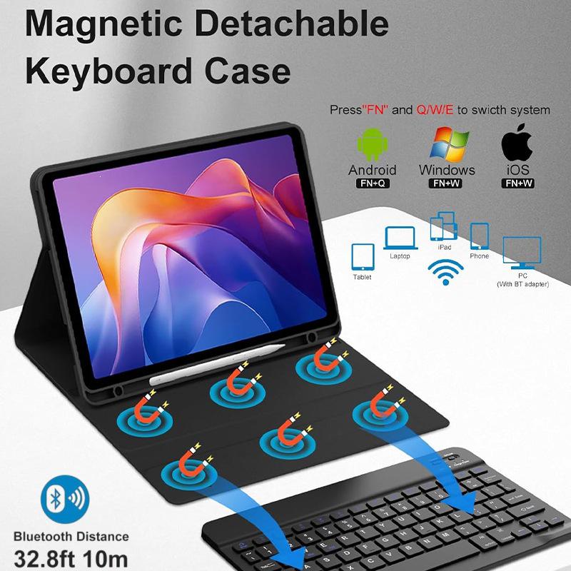 Redmi Pad 2 2025 SE11 Leather Case with Keyboard and Pen Slot - Russian Layout