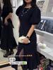 2026 Women's European & American Round Neck Short Sleeve Tweed Slimming Waist Dress