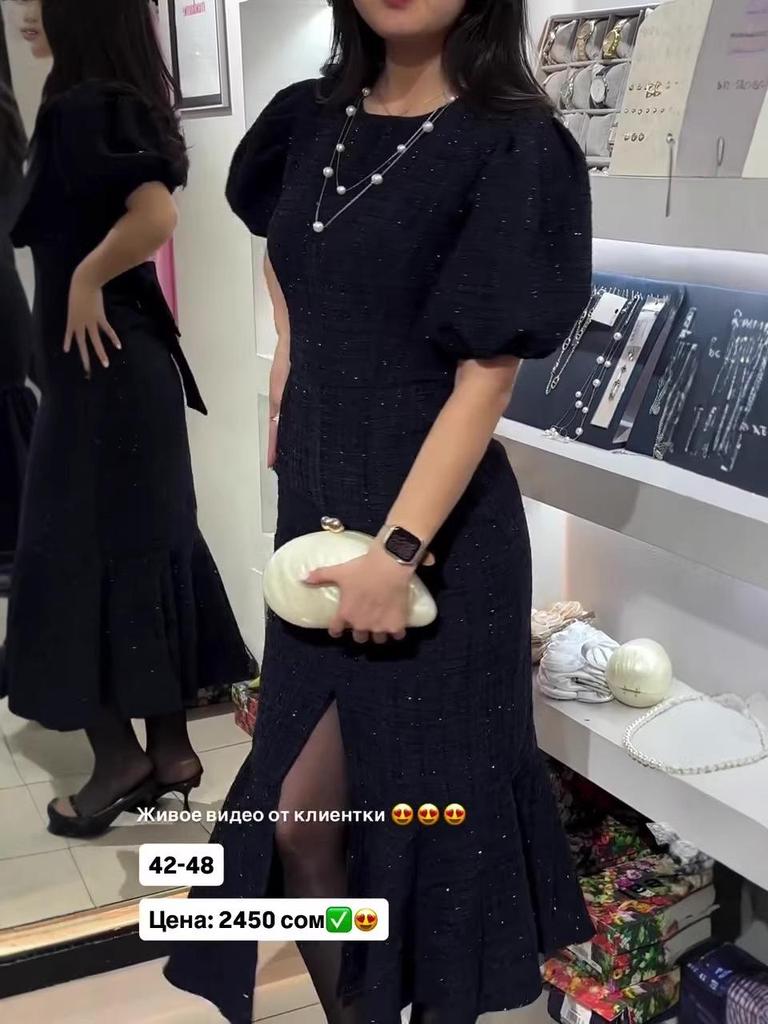 2026 Women's European & American Round Neck Short Sleeve Tweed Slimming Waist Dress