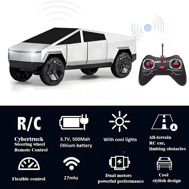 1:24 Rc Cybertruck Pickup 4wd Off-Road Remote Control Car 27mhz High-Speed Dual Motor Truck With Led Lights Gift For Boys Kids