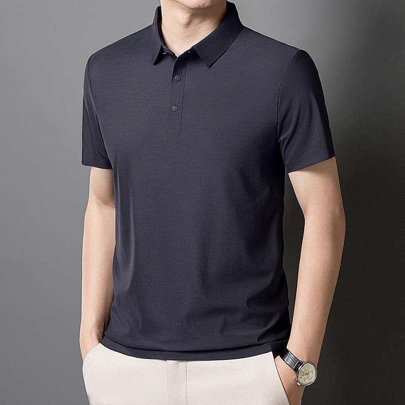 Men's Summer Ice Silk Seamless Lapel Polo - Solid Color Urban Business T-shirt for Dad or Office Wear