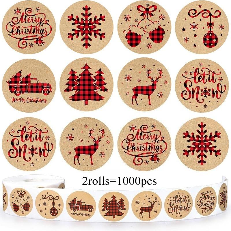 500/1000pcs, Christmas Kraft Paper Stickers for Gift Wrapping, Home, Room Decoration, Holiday, Party DIY Crafts Xmas Labels