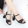 fashion Comfortable Block High Heels Sandals Women Summer Breathable Soft Bottom Leather Platform Office Work Mom Elegant Rhinestones