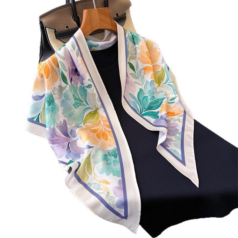 Art flower triangle scarf simulation silk printing sunscreen shawl waist scarf silk scarf scarf headscarf women