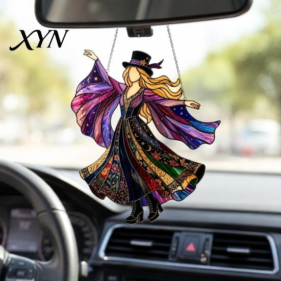 Spinner for Car Mirror Decor Dancing Lady Sun Catcher, Handmade Stained Glass Wind Spinner, Weather-resistant Garden Boho Hanging Sunlight Catcher