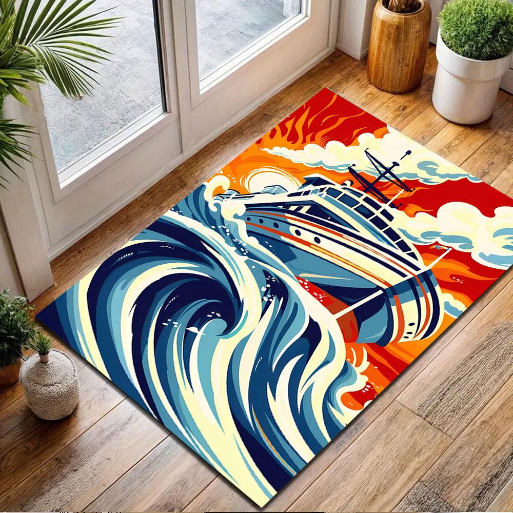Ocean Adventure Ship Art Patterned carpet, non slip mat suitable for living room and bedroom sofas
