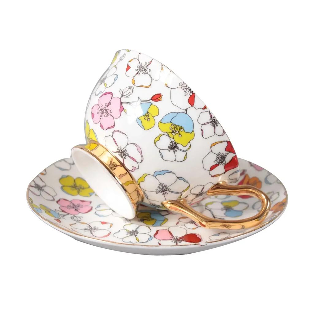 Europeisk Kaffekopp Fat Liten Färskvattenskopp Tekopp Brittisk Afternoon Tea Hög Benporslin Keramisk Kopp Gåvor Julklappar