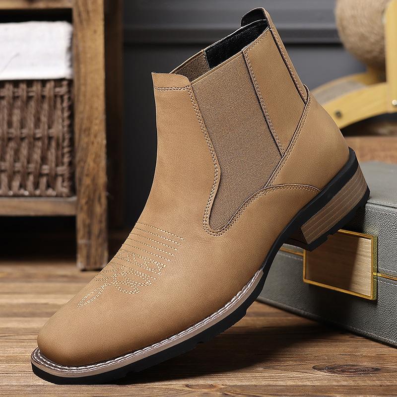 Men'S Classic Retro Chelsea Short Boots Mens Fashion Embroidery Ankle Boot Men High-Top Casual Shoes R007