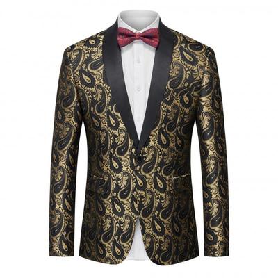 Men's Slim-Fit Jacquard Blazer: Stylish Single-Breasted Formal Wear for Stage Performances, Weddings, and Banquets