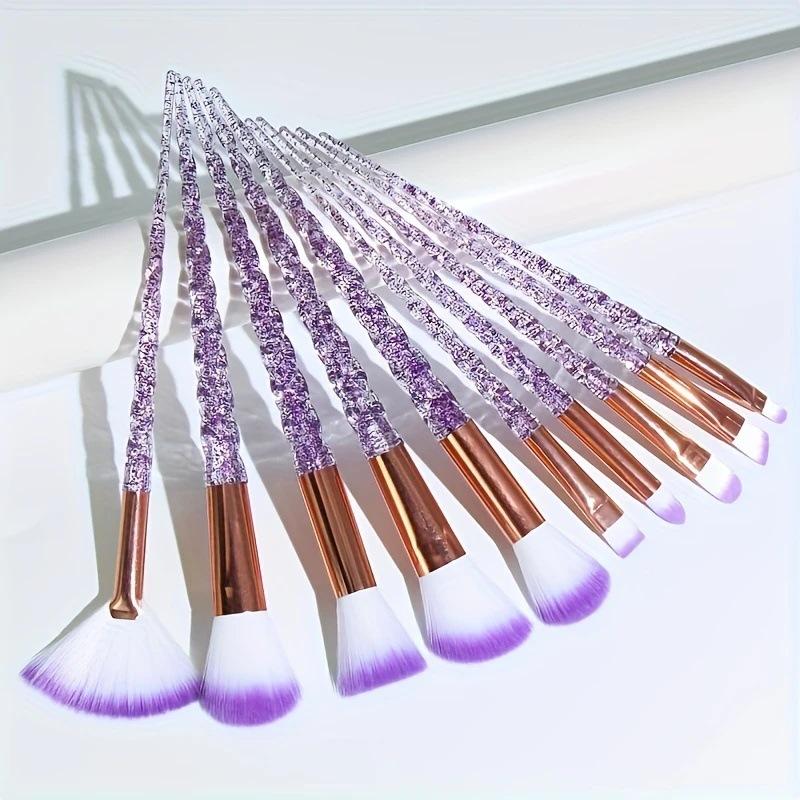 10 Colorful Makeup Brushes, Crystal Makeup Brushes Spiral Handle Makeup Brush Set