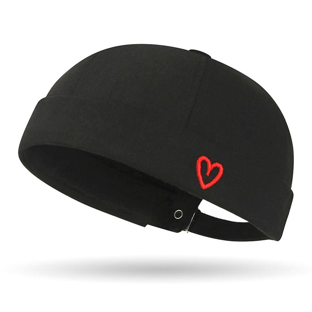 Love Heart Embroidered Docker Beanie Cap Adjustable Cotton Skullcap Casual Streetwear Short Beanie Hat Brimless Tang Hats