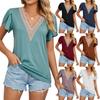 Fashion Womens Casual Color Cotton Linen Embroidery Short Sleeve T-Shirt Top