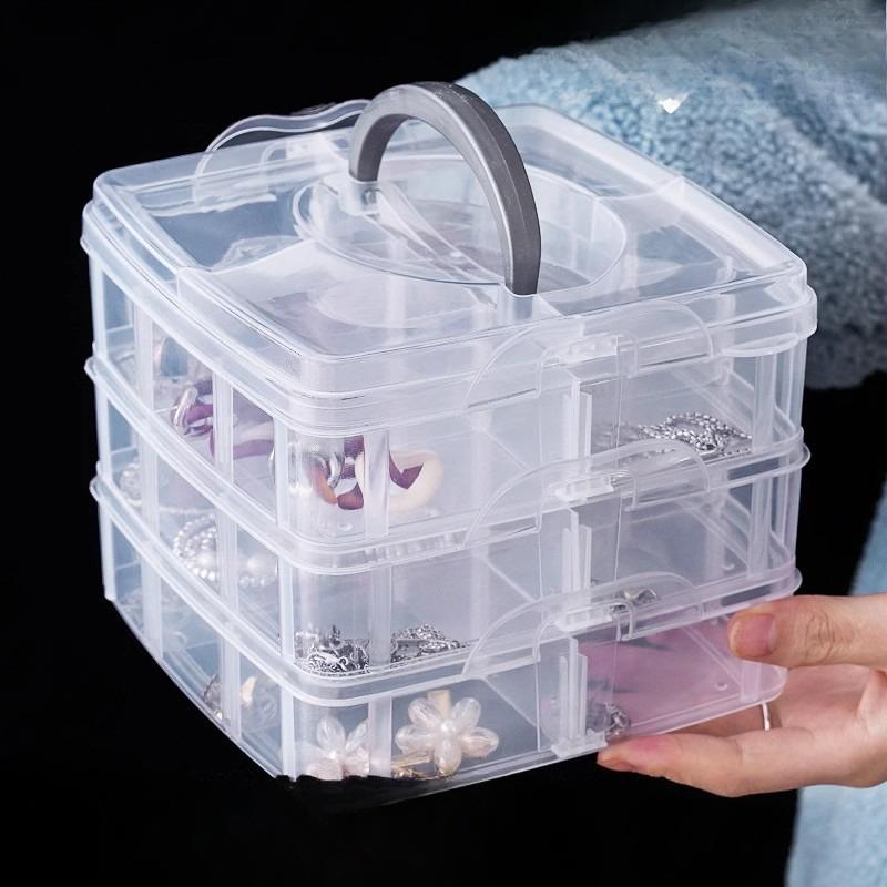 

Коробка для хранения ювелирных изделий Многослойная Большой вместимости Съемная Прозрачная Коробка для хранения ювелирных изделий Органайзер для ювелирных изделий, серег, колец Three layers (18grids)