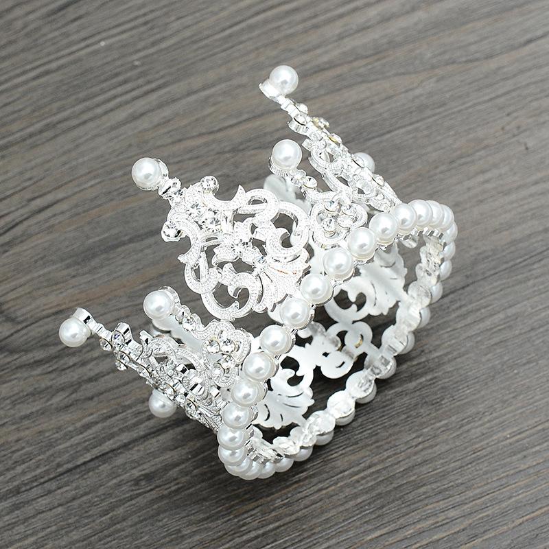 New Children's Alloy Round Crown Bridal Jewelry Cake Baking Highlight Pearl Crown