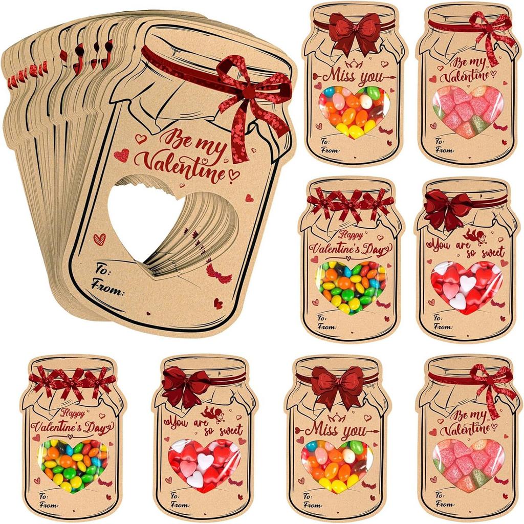 24 Valentine's Day Candy Cards With Drifting Bottle Shaped Cards For Valentine's Day Party Gift Exchange
