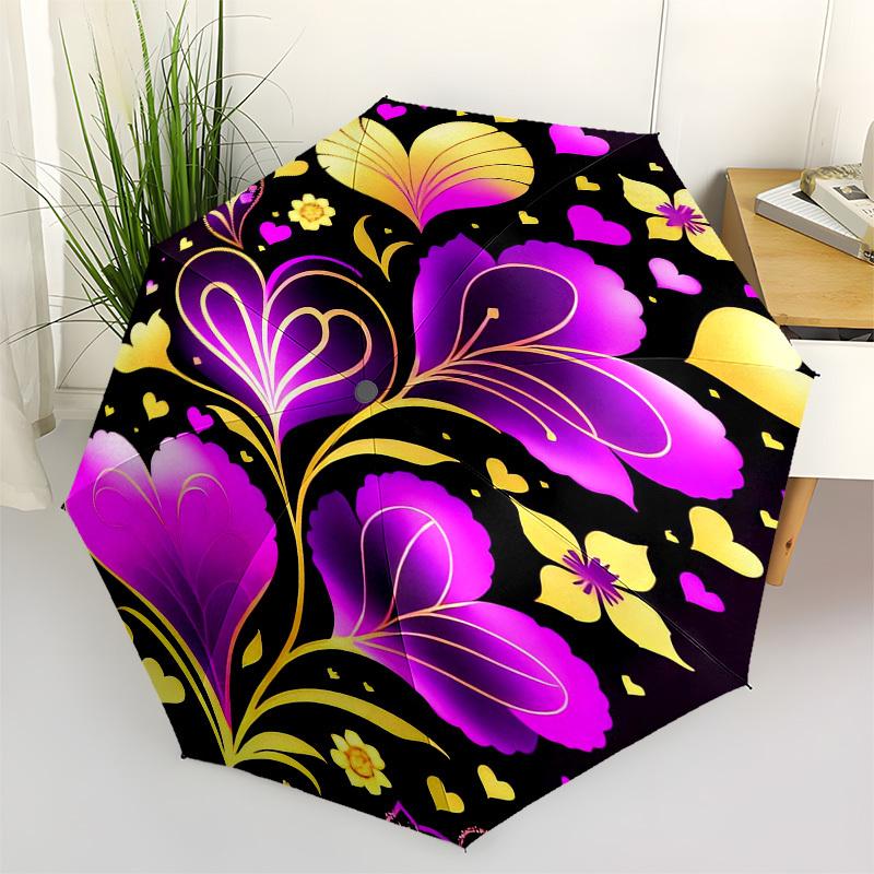 1pc Floral Heart Pattern Design Umbrella with Plastic Handle,Vibrant Cartoon Pattern,Multi-functional UmbrellaPT045