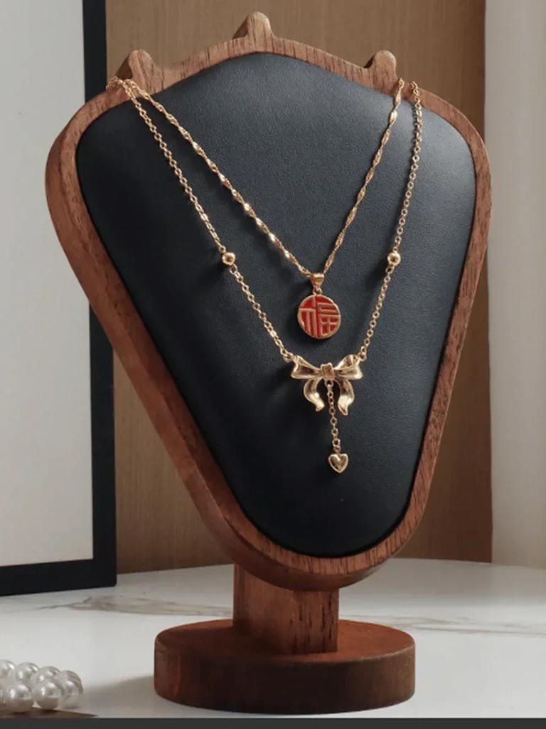 1pc Vintage Wooden Jewelry Display Stand - Velvet Bust Necklace Holder & Organizer for Home Decor