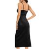 Women's Sleeveless Strap Wrap V Neck  Ruched Slit Party Cocktail Midi Glitter Dress