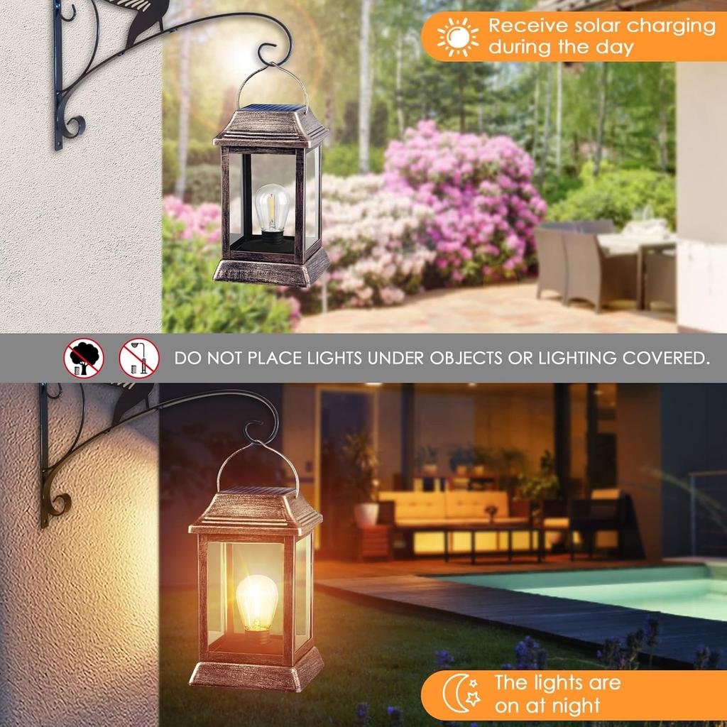 Outdoor Solar Lantern Lights Waterproof 2-Pack for Garden Patio