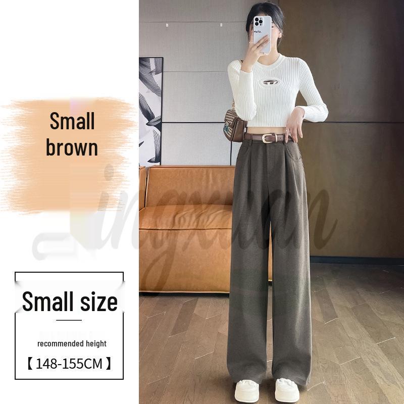 2026 Autumn/Winter Velvet High-Waisted Woolen Wide-Leg Floor-Length Pants for Women