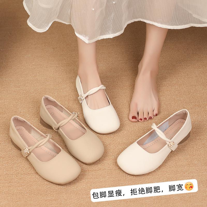 French versatile single shoes women's 2025 summer new popular soft sole soft surface shallow mouth with skirt Mary Jane small leather shoes