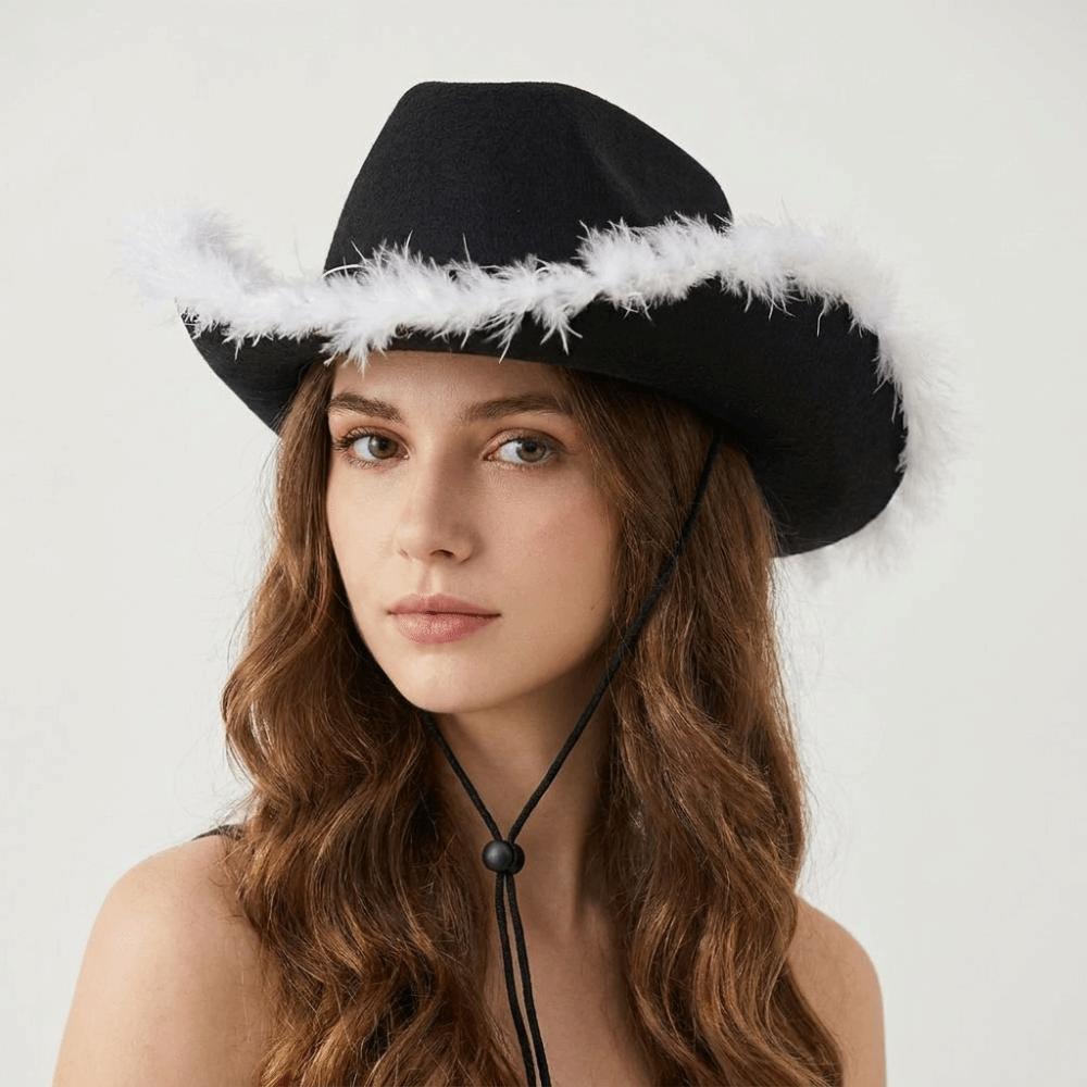 Wide Brim Jazz Hat Furry Trim Cowgirl Hat Fashion Western Cowboy Hat Costume Accessories