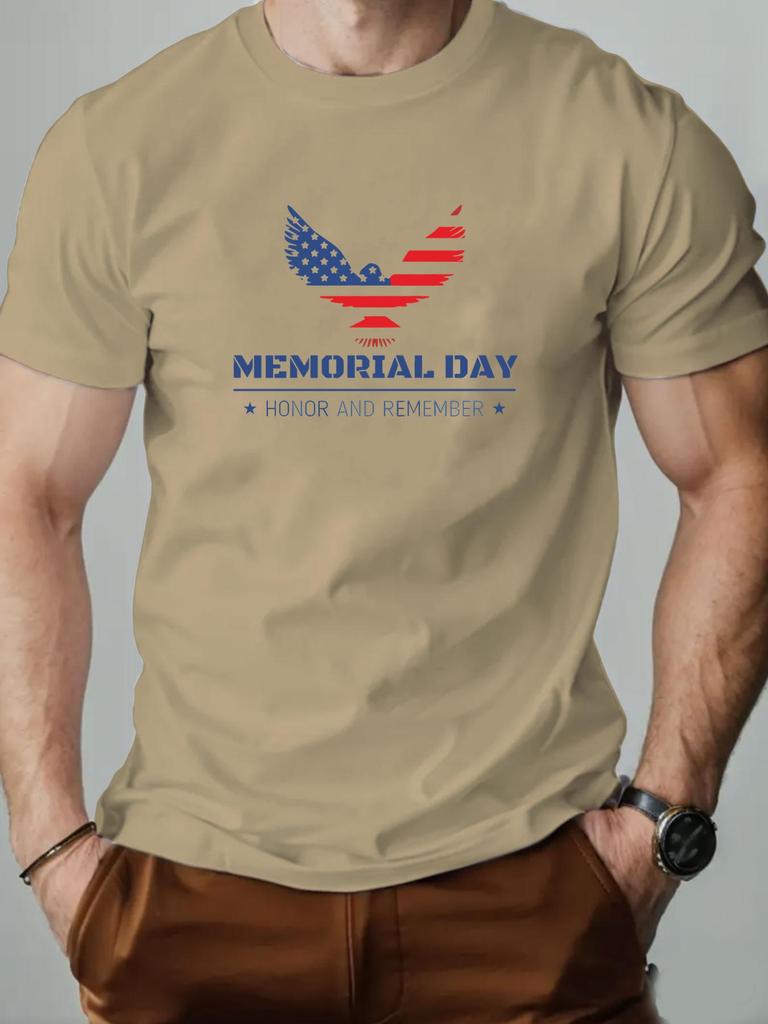 Male T-Shirt 100% Cotton Memorial Day American Eagle Print Tee for Men 2025 Fashion Summer Casual Breathable Crewneck Daily Top
