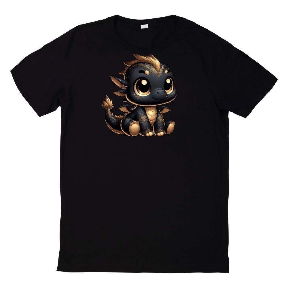 T-Shirt Niedlicher Babydrache in Schwarz und Gold L