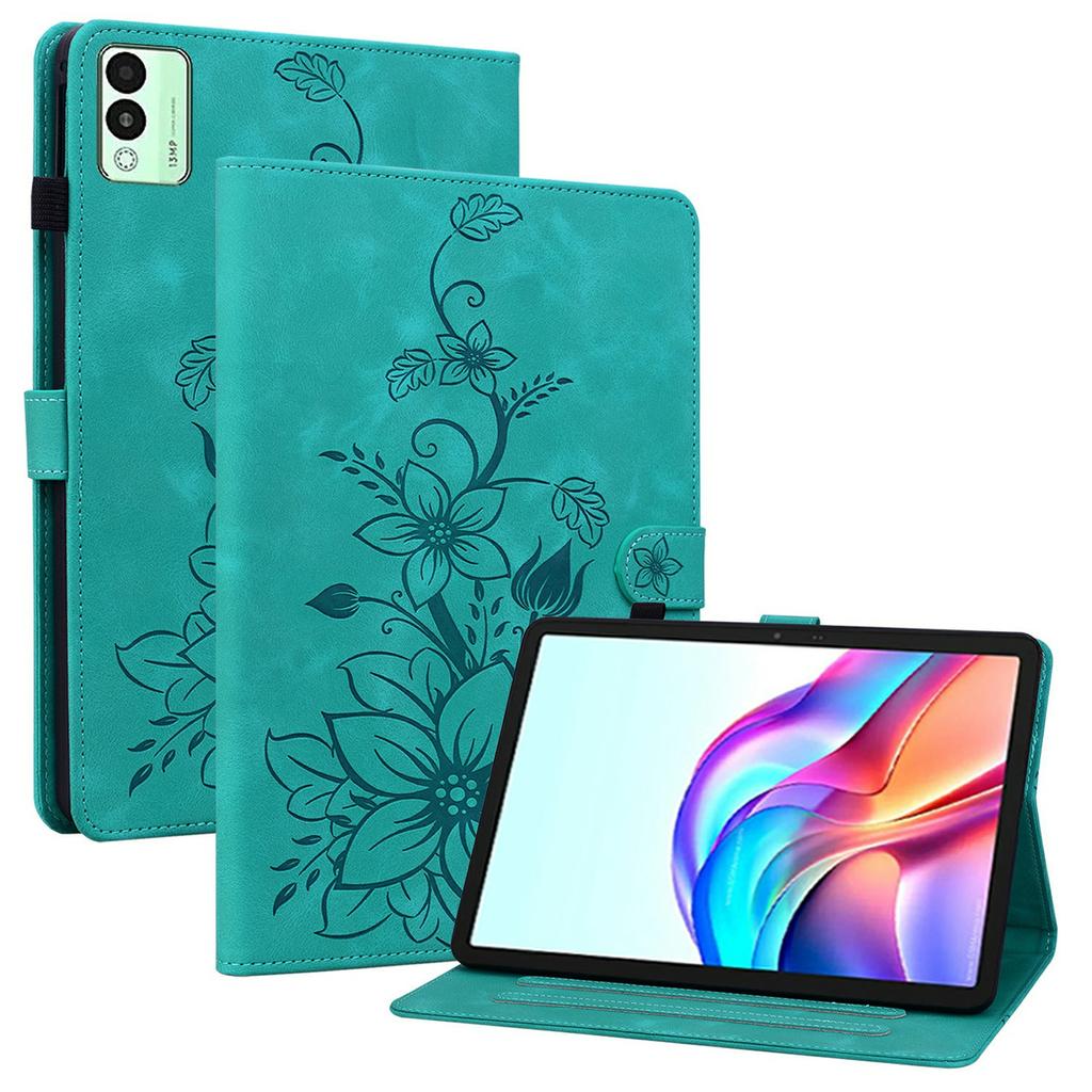 For TECNO Megapad 11 Case Lily Flower Imprint Card Slots Leather Tablet Cover