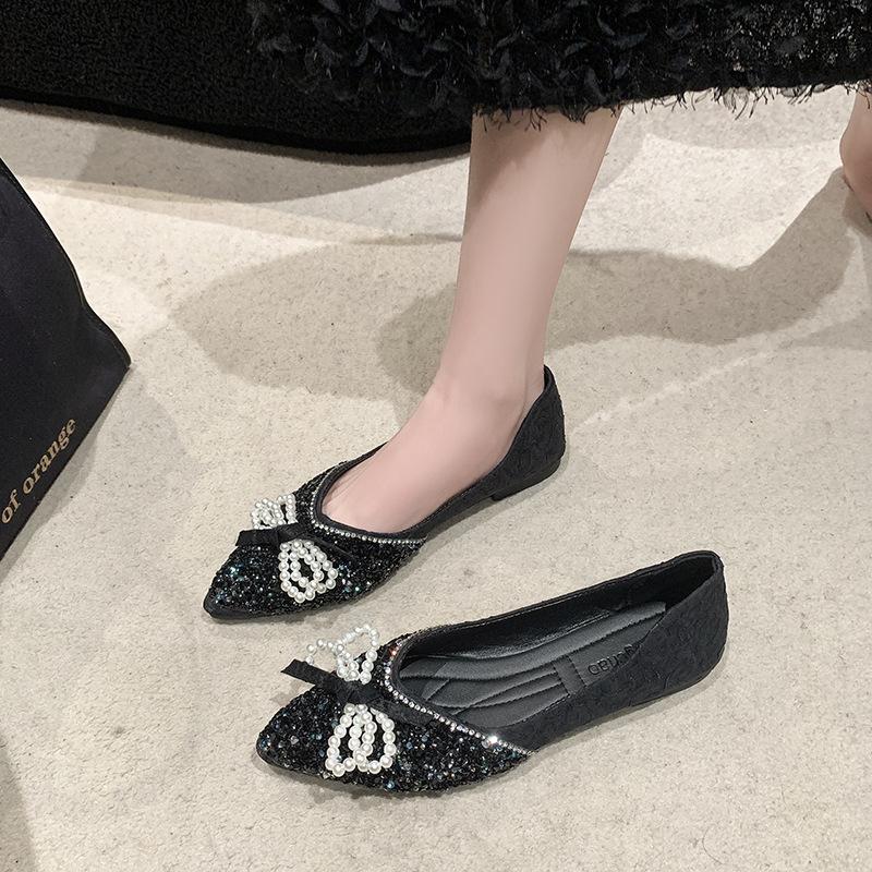 French temperament fairy evening breeze single shoes female flat bottom shallow mouth 2025 new spring and summer shoes rhinestone soft sole ladyshoes