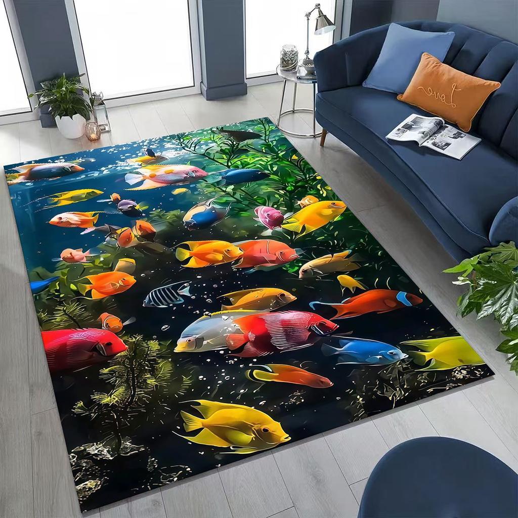 Underwater World Sea Dolphin Turtle Coral Rug for Bedroom Living Room Sofa Home Doormat Decor,Kids Non-slip Floor Mat
