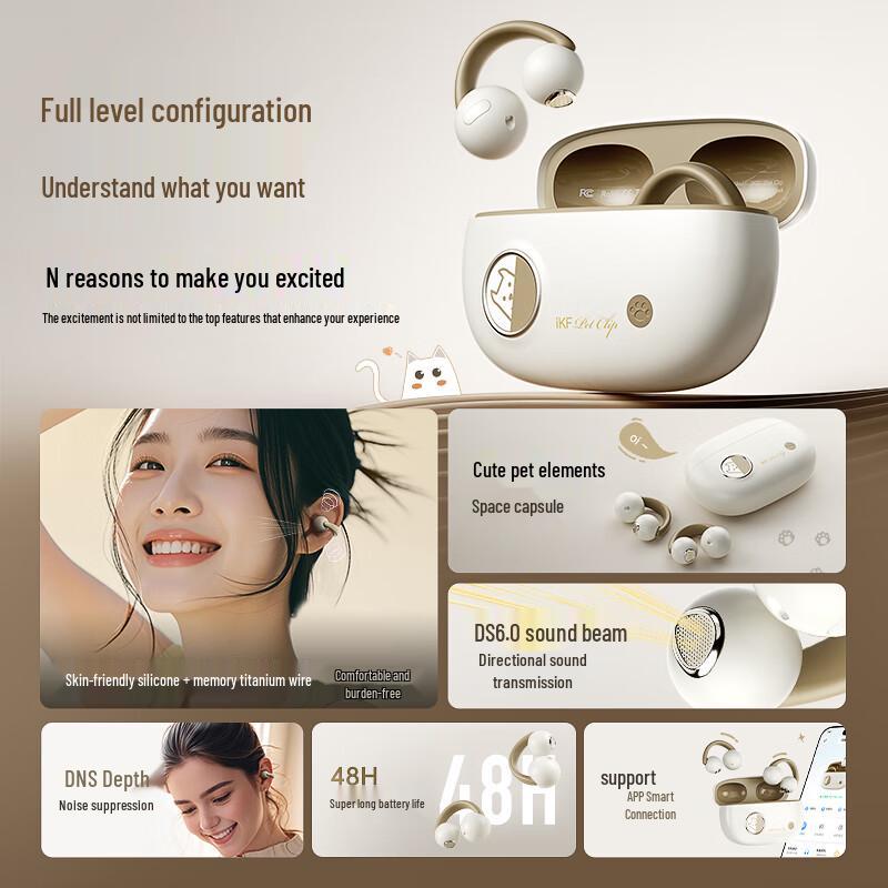 iKF Pet Clip Open-Ear Clip Bluetooth Earbuds