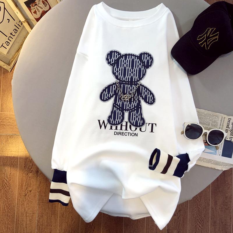 

Женская двусторонняя бархатная футболка с длинным рукавом и вышивкой - Свободный крой, теплая для осени и зимы Large белый