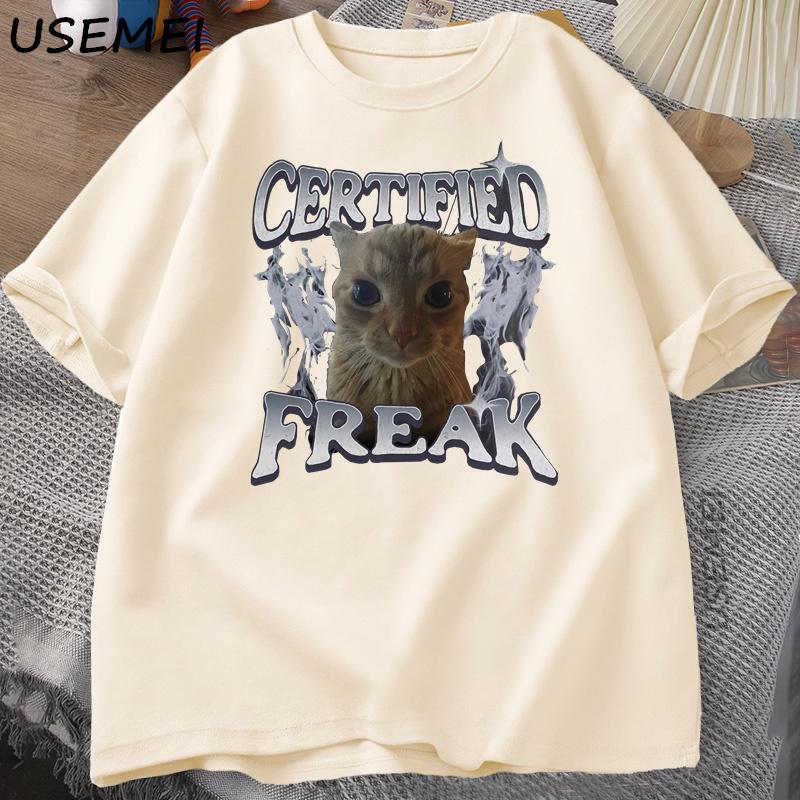 Certified Freak Funny Cat Meme TShirt Unisex Women Vintage Kitty Graphic Tee Funny Pet Humor Unisex 90s Y2k Clothes Cotton Tshirt