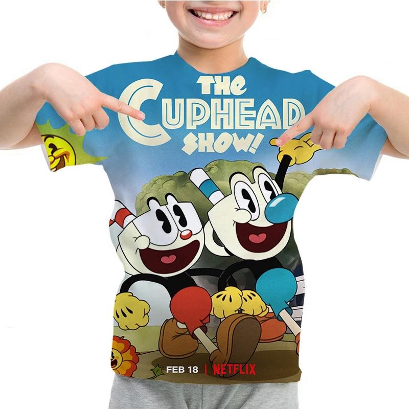 Dětské oblečení Dětské anime tričko Harajuku Kluci Dívky Kreslená trička Potisk Cuphead Mugman Letní topy s krátkým rukávem