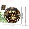 Happy New Year Wooden Sign with Top Hat Pattern - Celebrating The New Year Round Sign for Front Door, Wall Hanging Decor - Ideal Festival Decoration