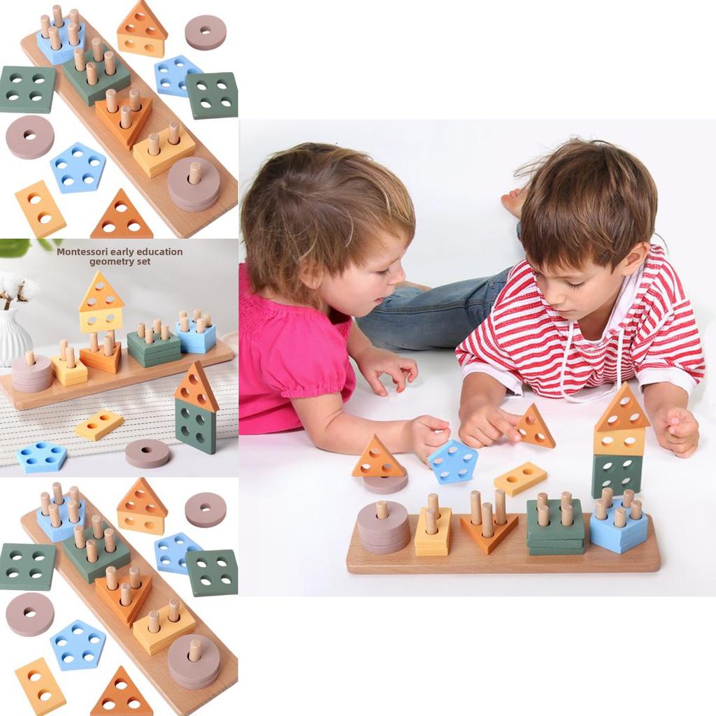 Wooden Geometric Shape Sorting Blocks For Early Learning And Preschool Education