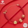 BISAER 925 Silver Lucky Koi Cat Pawprint Charm Bead Weaved Bag Pendant Plated Gold Fit Women DIY Bracelet Fine Jewelry