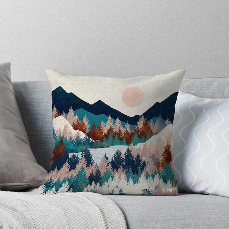 Geometric Landscape Patterns Throw Pillow Cover With Short Plush Print For Living Room Sofa Decoration Cushion Cover