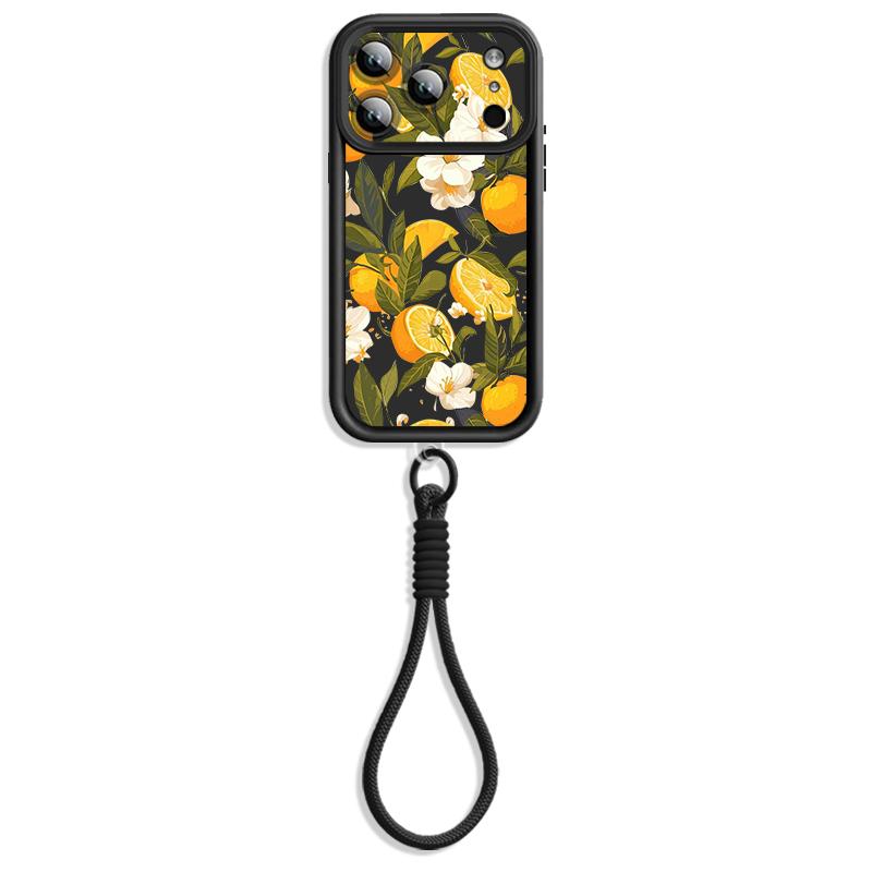 Flowers Fruits Print Lanyard Case For iPhone 18 Pro Max Shockproof Bumper Soft Silicone Cover For iPhone 17 16 15 14 13 Pro Max 17E