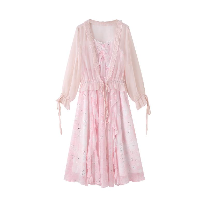 

Летний новый стиль женского платья большого размера с освежающим платьем-холтер с пайетками и комплектом шали для защиты от солнца 6XL