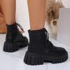 Black Chunky Platform Motorcycle Boots Women Wide Foot Pu Leather Lace Up Ankle Boots Woman Plus Size 42 Thick Sole Short Botas