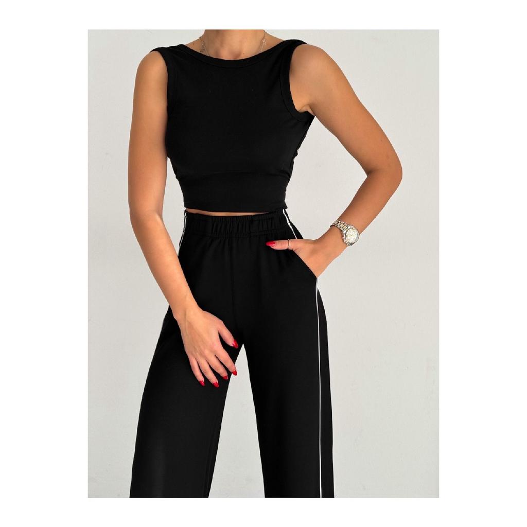 Women's Trend With Plenty Of Trotting Modal Fabric Tracksuit Six Double Pockets Wide Leg Sides With White Lane